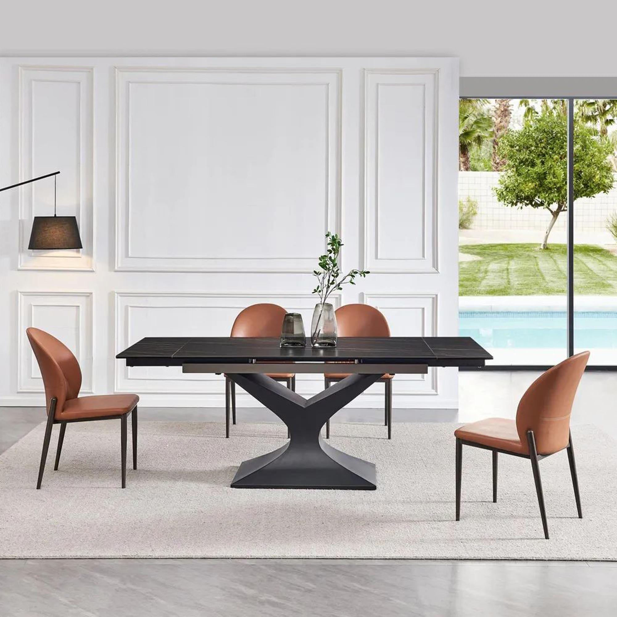 Product photograph of Anvik Black Ceramic Extending Dining Table With Black Pedastal Base from Choice Furniture Superstore.